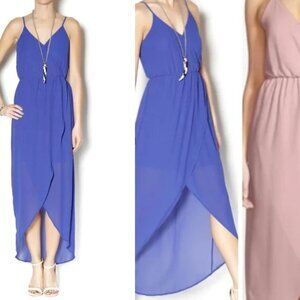 NWT Lush Tulip Hem Draped Chiffon Maxi Dress Blue